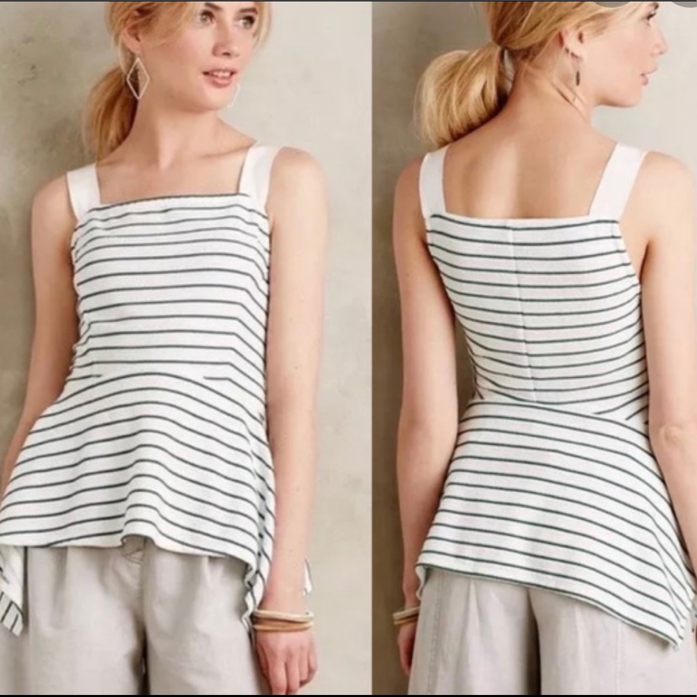 Anthropologie Green Striped Peplum Top